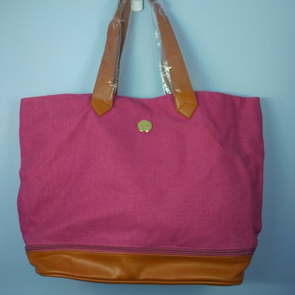 Joy Mangano Expandable Canvas Tote Pink Lined Travel Bag Weekender NWOT Vacation - Picture 1 of 10